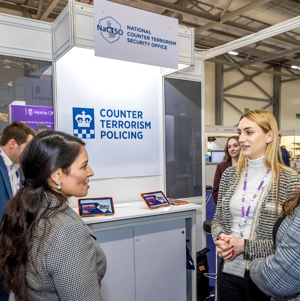 The Home Secretary, Priti Patel, speaking with Home Office and NaCTSO colleagues